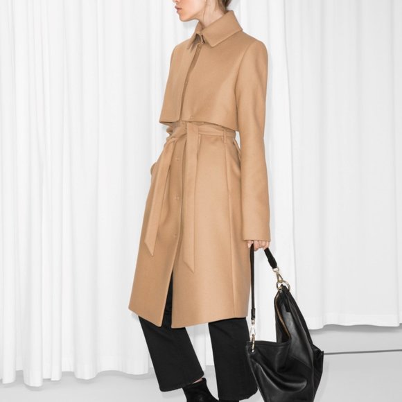 & OTHER STORIES Wool Belted Trench Coat Camel Tan - Picture 2 of 7